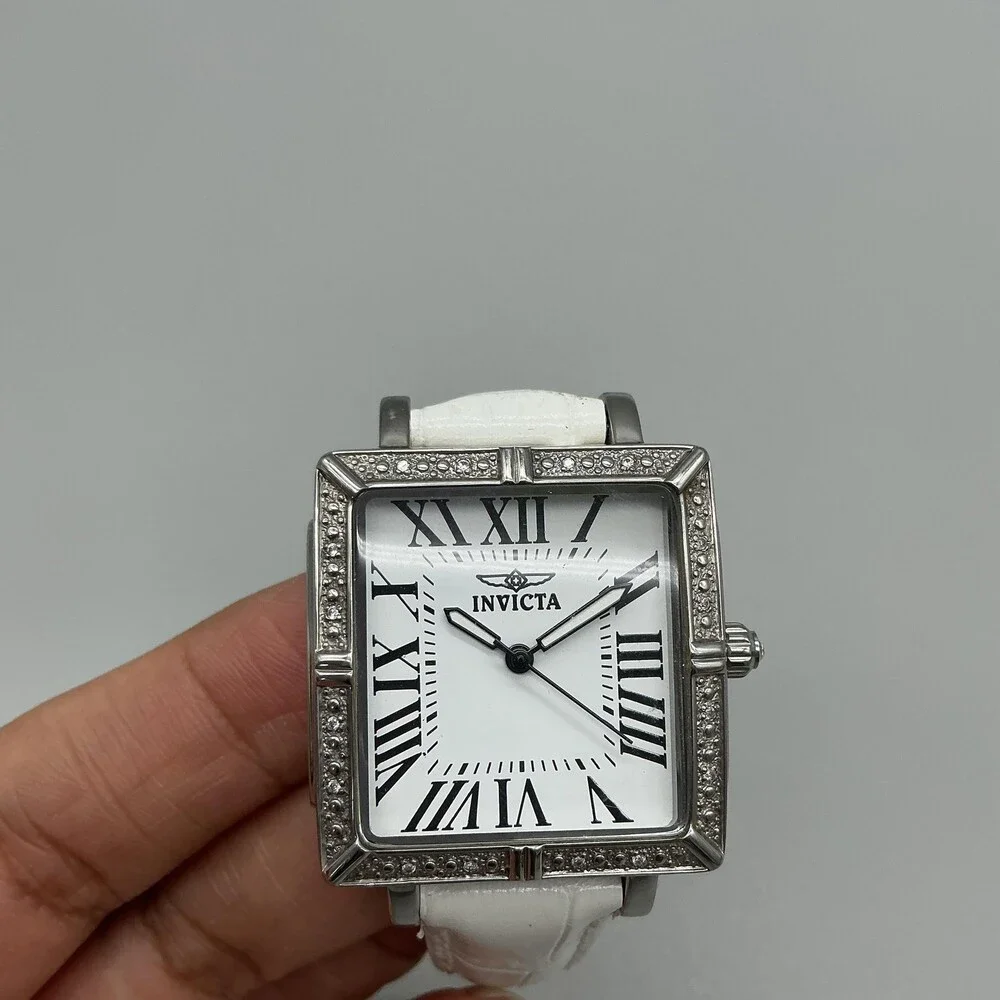 Invicta Wildflower 1210 Womens Watch 33mm Square Silver Tone Leather New Battery